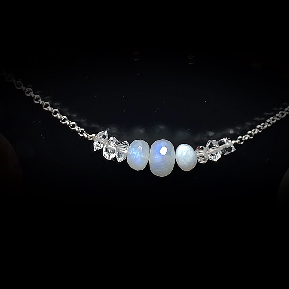 Moonstone & Herkimer Diamond Chocker Necklace! SALE! - Picture 5 of 8